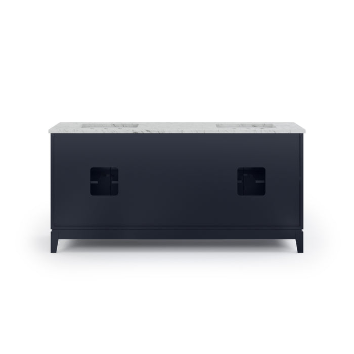 72-inch Courant Carrara White Marble Double Sink Bathroom Vanity Monarch Blue with Satin Gold Hardware