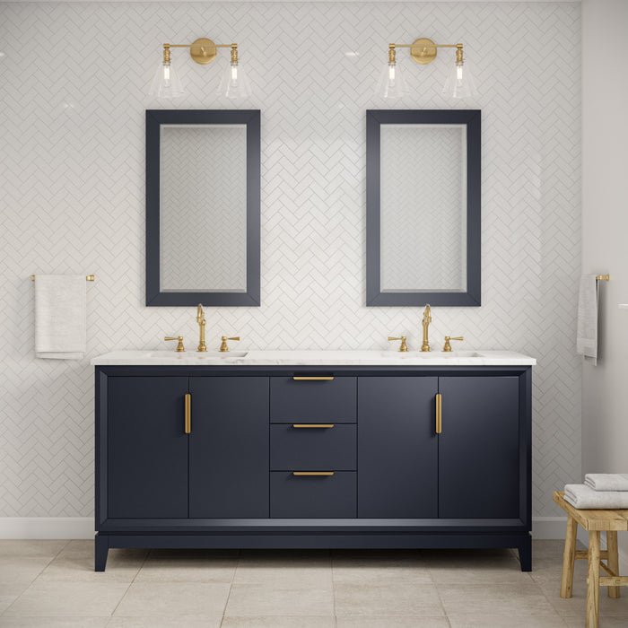 72-inch Courant Carrara White Marble Double Sink Bathroom Vanity Monarch Blue with Satin Gold Hardware