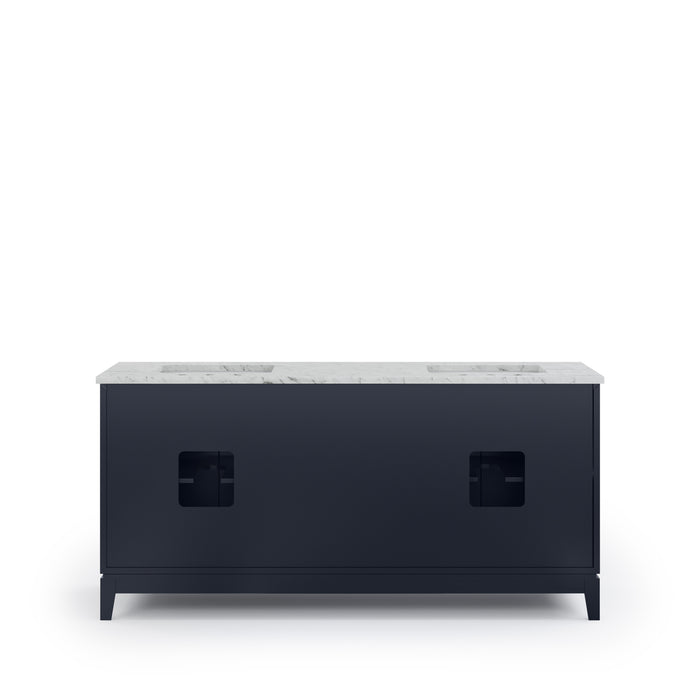 72 Inch Cypress Carrara White Marble Double Sink Vanity in Monarch Blue with Soft-Close Drawers and Mirror