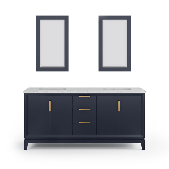72 Inch Cypress Carrara White Marble Double Sink Vanity in Monarch Blue with Soft-Close Drawers and Mirror
