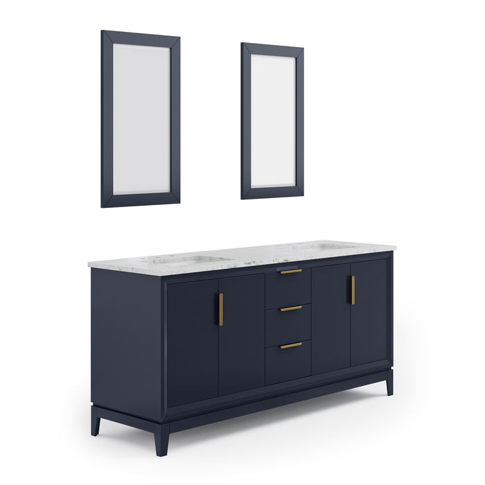 72 Inch Cypress Carrara White Marble Double Sink Vanity in Monarch Blue with Soft-Close Drawers and Mirror