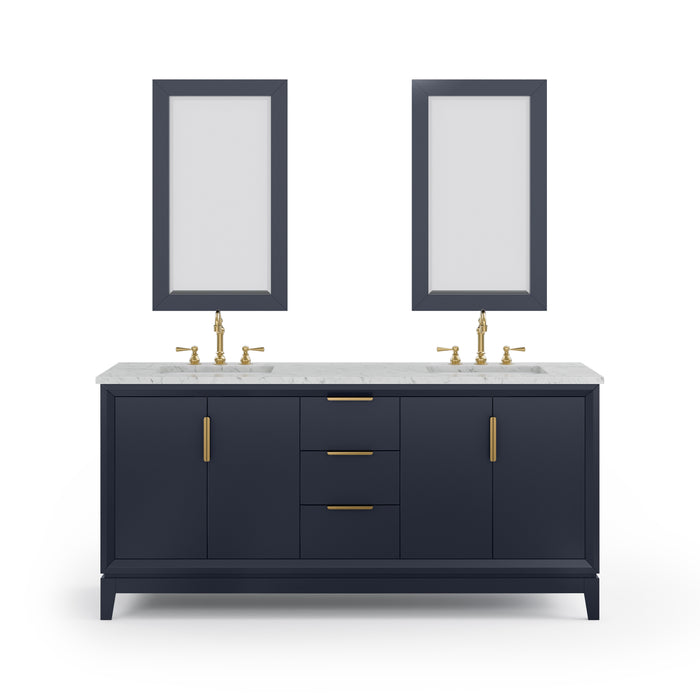 72 Inch Dash Carrara White Marble Double Sink Vanity Monarch Blue with Satin Gold Hardware & Mirror
