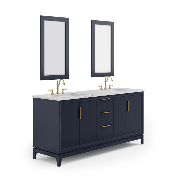 72 Inch Dash Carrara White Marble Double Sink Vanity Monarch Blue with Satin Gold Hardware & Mirror