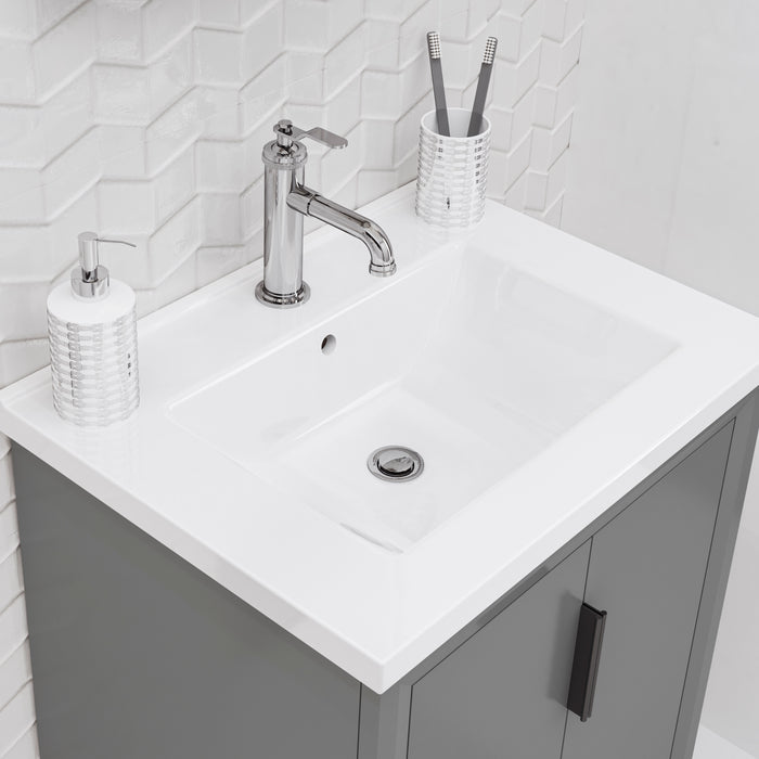 24 Inch Hardwood Bathroom Vanity Rococo Modern Integrated Ceramic Sink Chrome Hardware