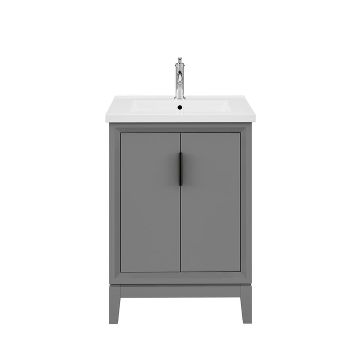 24 Inch Hardwood Bathroom Vanity Rococo Modern Integrated Ceramic Sink Chrome Hardware