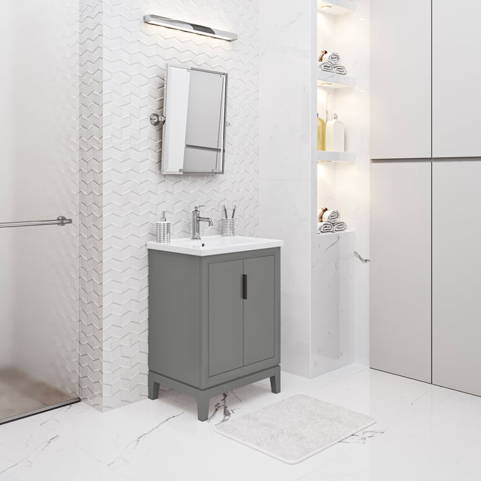 24 Inch Hardwood Bathroom Vanity Rococo Modern Integrated Ceramic Sink Chrome Hardware