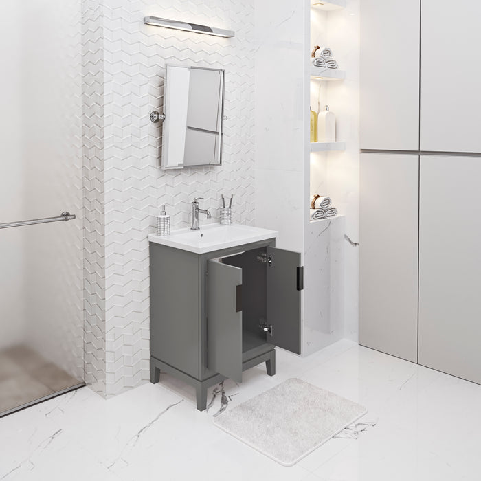 24 Inch Hardwood Bathroom Vanity Rococo Modern Integrated Ceramic Sink Chrome Hardware