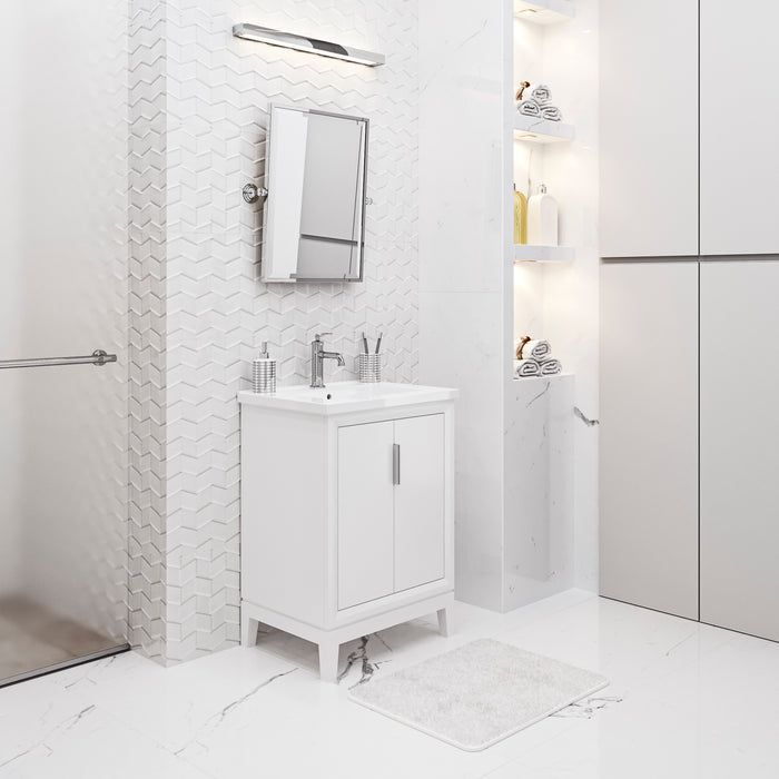 24-Inch Ruscus Integrated Ceramic Sink Vanity - Pure White Bathroom Cabinet with Chrome Faucet