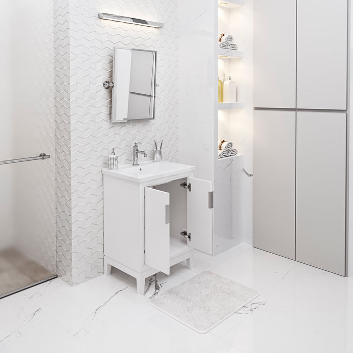 24-Inch Ruscus Integrated Ceramic Sink Vanity - Pure White Bathroom Cabinet with Chrome Faucet