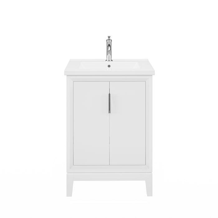 24-Inch Ruscus Integrated Ceramic Sink Vanity - Pure White Bathroom Cabinet with Chrome Faucet