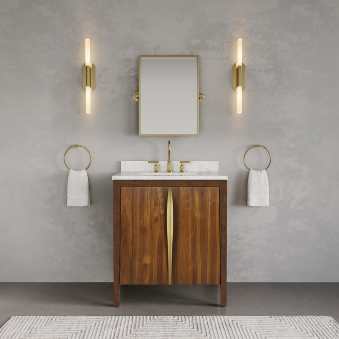 30-Inch Kate Bathroom Vanity Solid Wood Noir Juglans with Satin Gold Accents & Mirror
