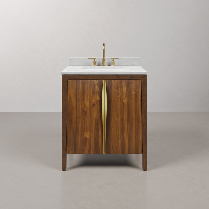 30-Inch Kate Bathroom Vanity Solid Wood Noir Juglans with Satin Gold Accents & Mirror