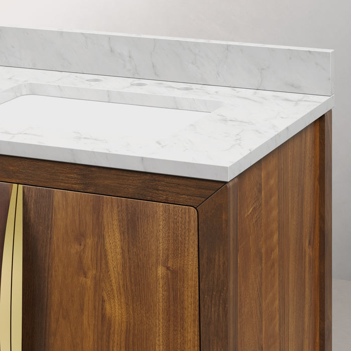 30-Inch Kate Bathroom Vanity Solid Wood Noir Juglans with Satin Gold Accents & Mirror