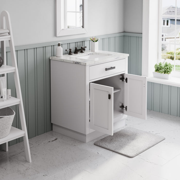 48" Fairmont White Marble Countertop Bath Vanity Single Sink Hardwood Cabinet with Soft-Close Storage