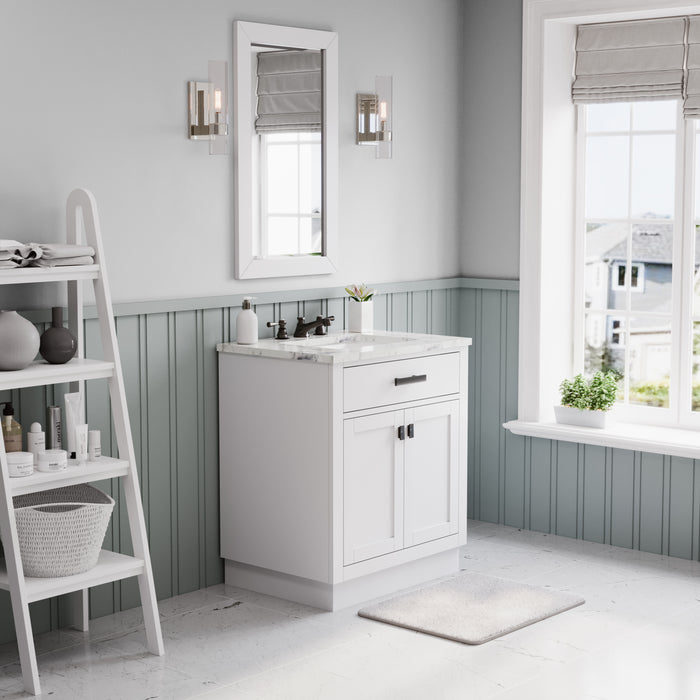 48" Fairmont White Marble Countertop Bath Vanity Single Sink Hardwood Cabinet with Soft-Close Storage