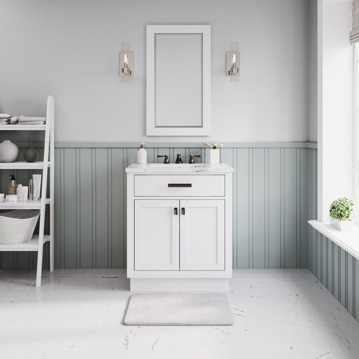 48" Fairmont White Marble Countertop Bath Vanity Single Sink Hardwood Cabinet with Soft-Close Storage