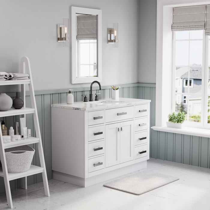 48-Inch Fieldstone Solid Hardwood Bathroom Vanity - Carrara White Marble Top, Undermount Sink with Faucets & Mirror