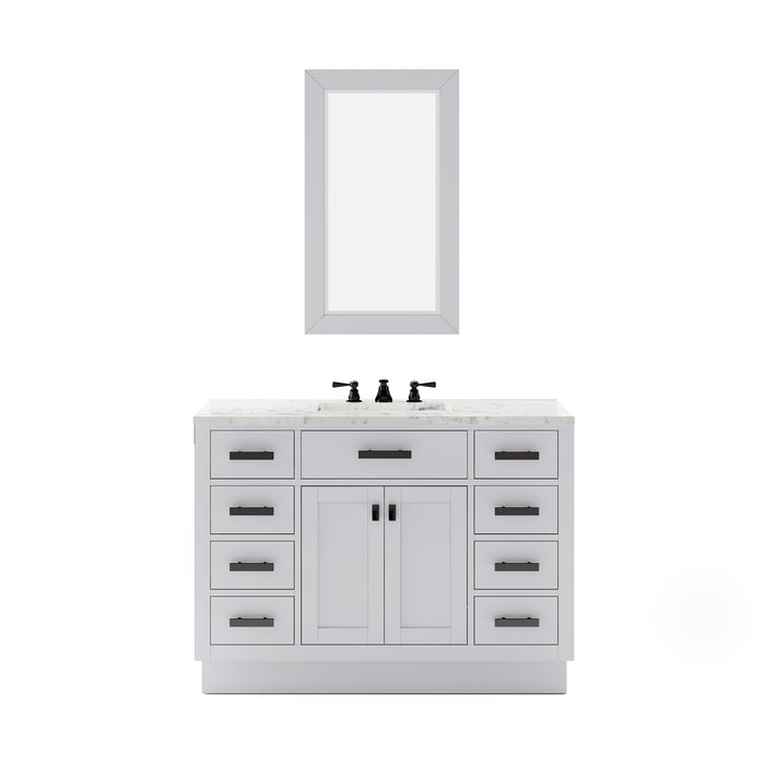 48 Inch Fjord Freestanding Bathroom Vanity - Single Sink Carrara White Marble with Pre-Drilled Faucet Holes & Mirror