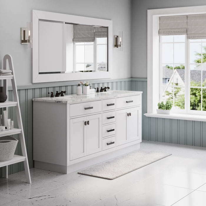 72" Furtado Pure White Double Sink Vanity - Carrara White Marble Top Bathroom Cabinet with Mirror