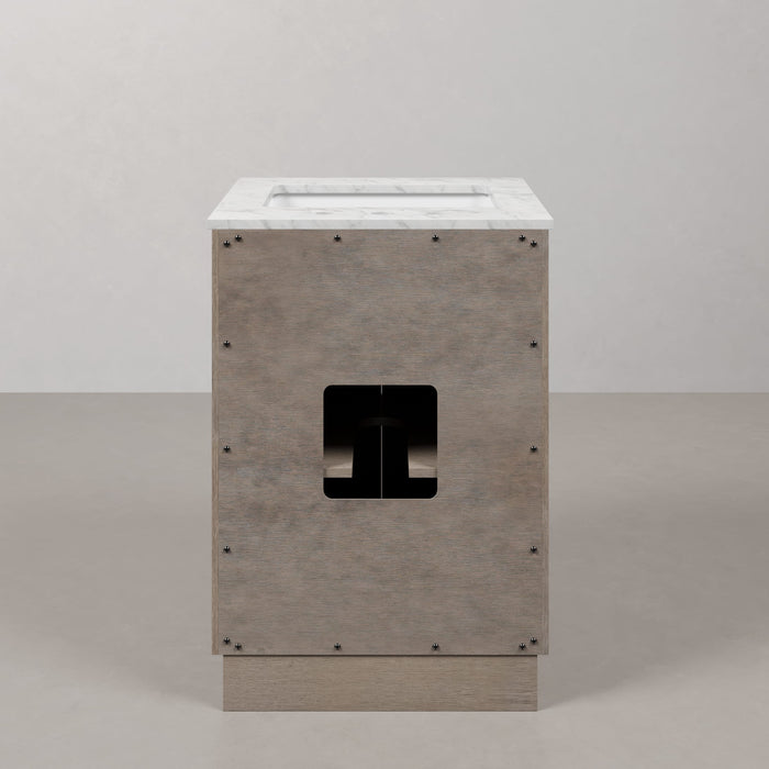 24 Inch Herlum Grey Oak Bathroom Vanity with Carrara Marble Top and Satin Gold Hardware