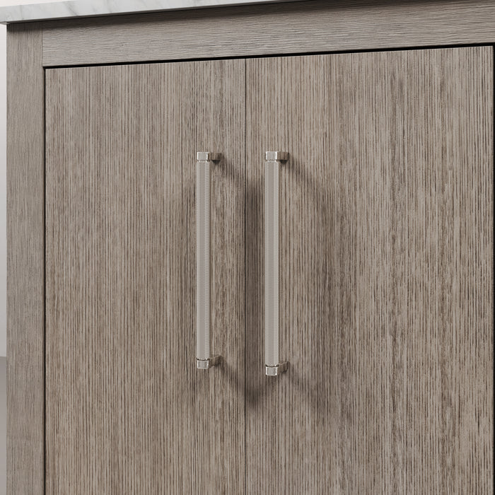 72" Myrrh Carrara Marble Double Bathroom Vanity - Grey Oak Finish with Chrome Hardware