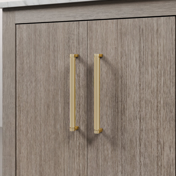 72 Inch Nectar Grey Oak Double Sink Bathroom Vanity with Carrara White Marble Countertop & Satin Gold Hardware