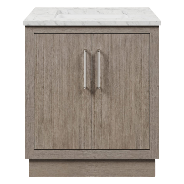 30 Inch Incanto Grey Oak Single Sink Vanity with Carrara White Marble and Chrome Faucet