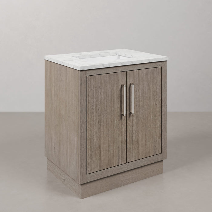 30 Inch Incanto Grey Oak Single Sink Vanity with Carrara White Marble and Chrome Faucet