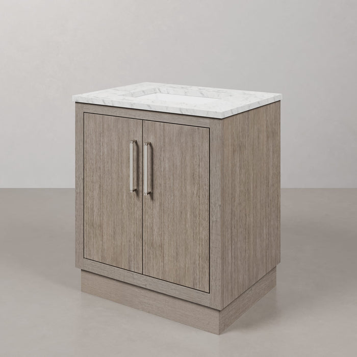 30 Inch Incanto Grey Oak Single Sink Vanity with Carrara White Marble and Chrome Faucet