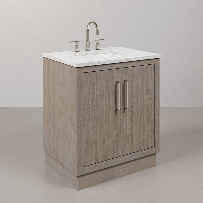 30 Inch Inglewood Single Sink Vanity Set - Grey Oak with Carrara Marble Top with Chrome Hardware & Mirror