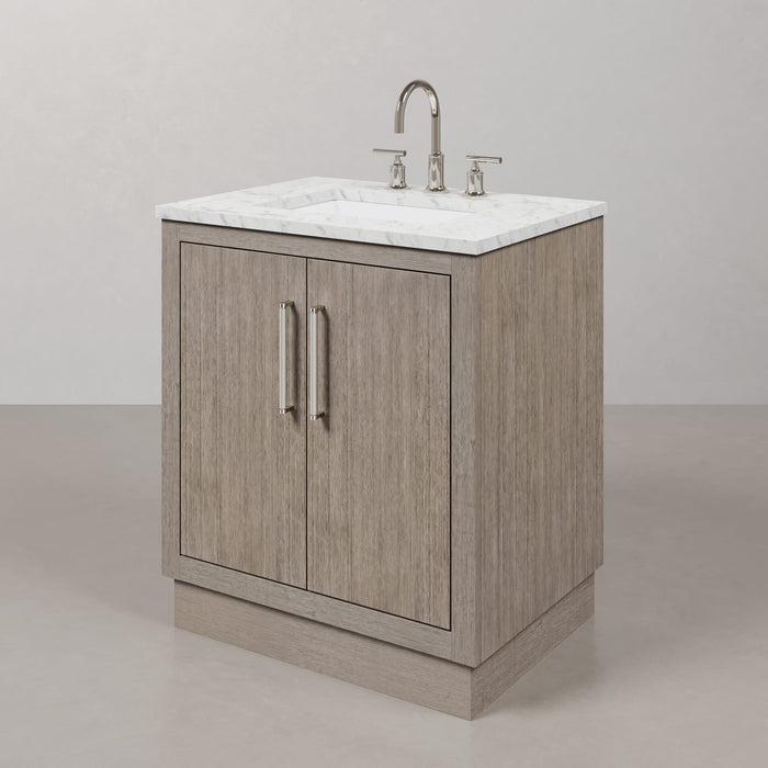 30 Inch Inglewood Single Sink Vanity Set - Grey Oak with Carrara Marble Top with Chrome Hardware & Mirror