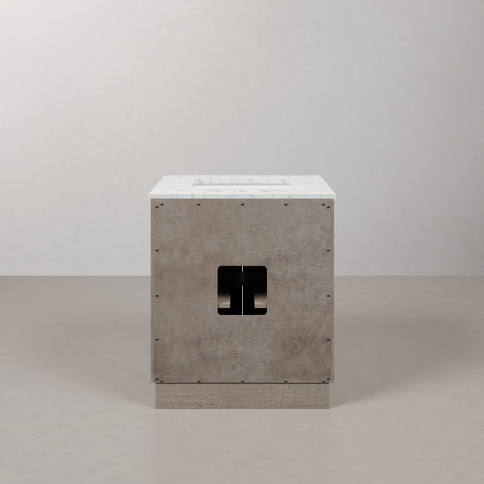30 Inch Carrara White Marble Bathroom Vanity Inecnos Grey Oak Single Sink with Chrome Hardware