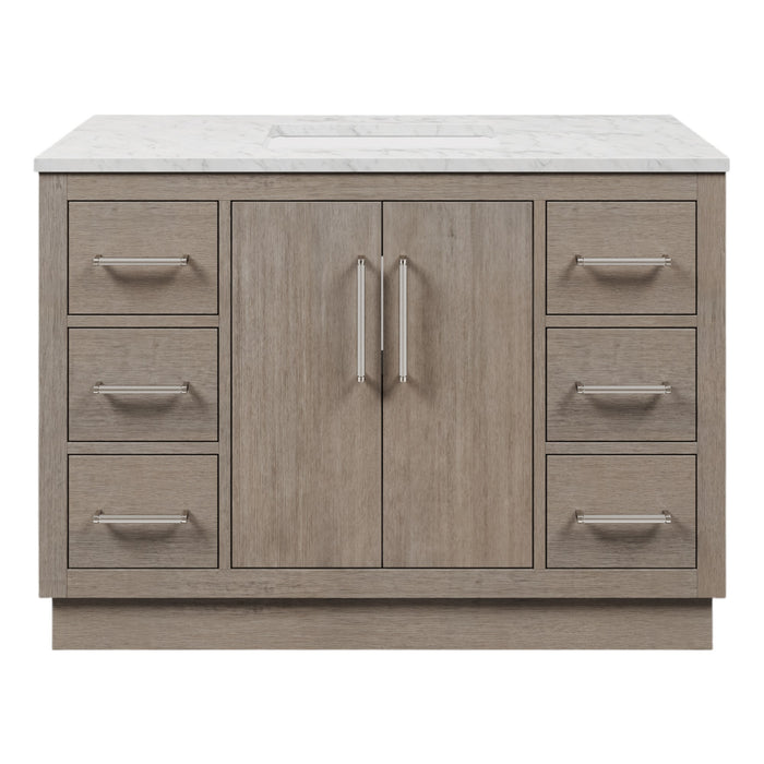 48" Grey Oak Kashi Bathroom Vanity - Carrara White Marble, Single Undermount Sink with Chrome Hardware