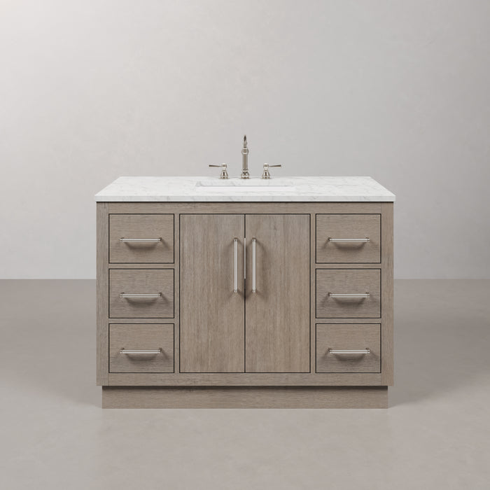 48" Ladera Grey Oak Single Sink Vanity with Carrara White Marble Countertop & Chrome Hardware