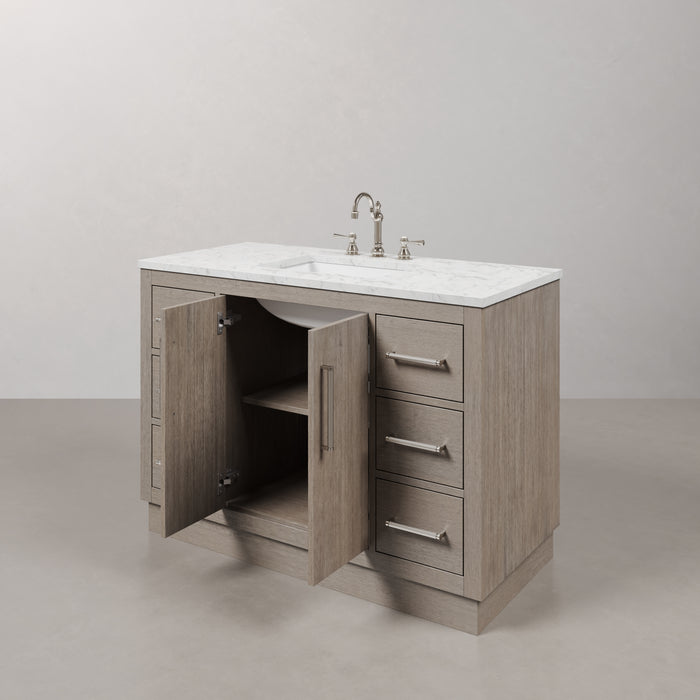 48" Ladera Grey Oak Single Sink Vanity with Carrara White Marble Countertop & Chrome Hardware