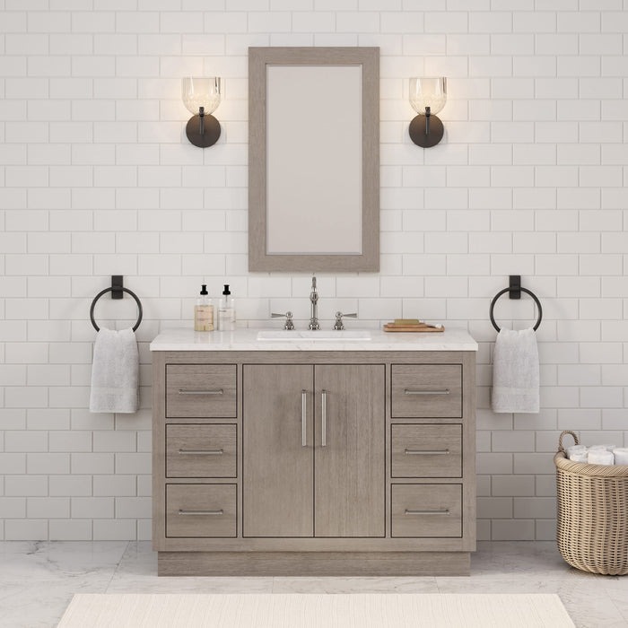 48" Ladera Grey Oak Single Sink Vanity with Carrara White Marble Countertop & Chrome Hardware