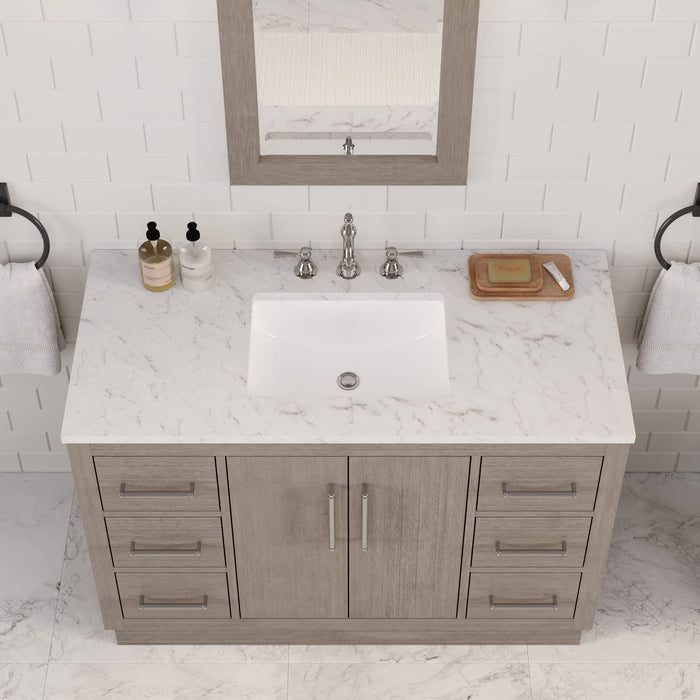 48" Ladera Grey Oak Single Sink Vanity with Carrara White Marble Countertop & Chrome Hardware