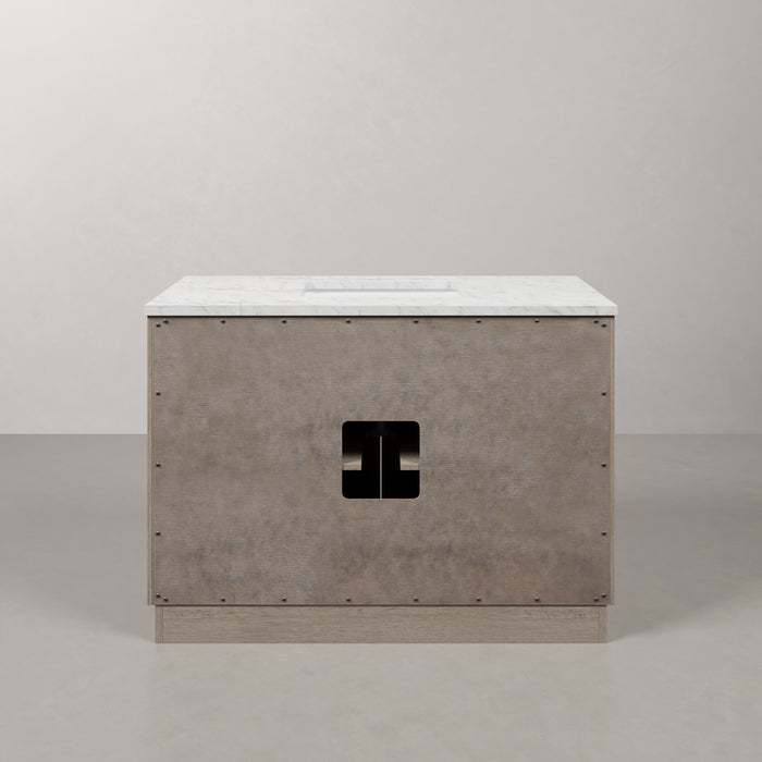 48" Ladera Grey Oak Single Sink Vanity with Carrara White Marble Countertop & Chrome Hardware