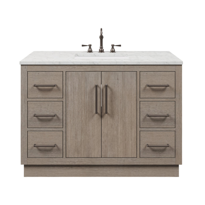 48-Inch Loxley Bathroom Vanity - Grey Oak with White Marble Countertop Single Sink & Faucets