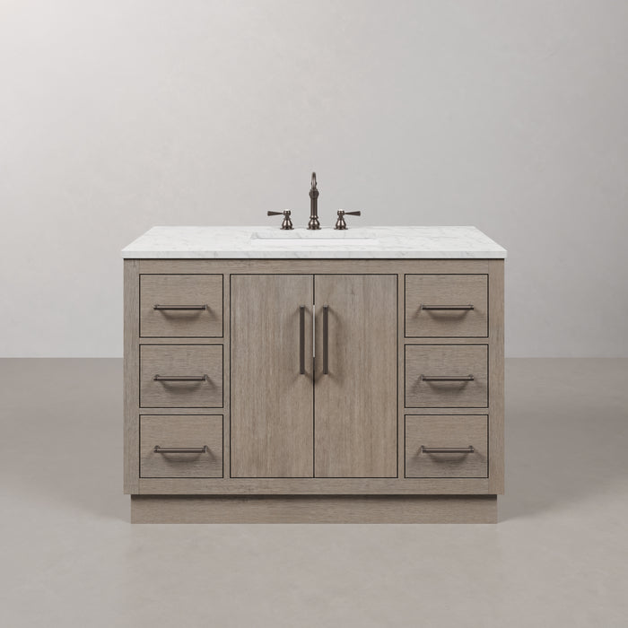 48-Inch Loxley Bathroom Vanity - Grey Oak with White Marble Countertop Single Sink & Faucets