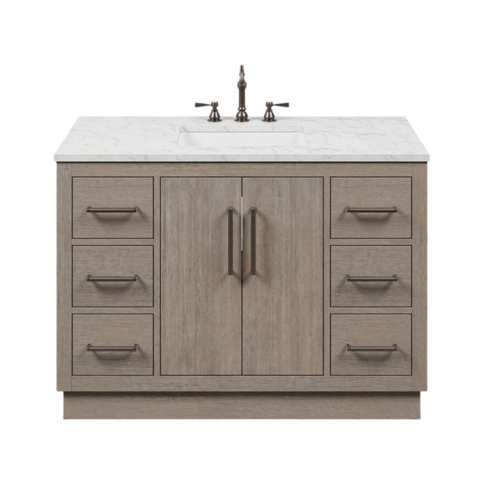 48 Inch Grey Oak Lumy Bathroom Vanity - Carrara White Marble Top Ceramic Sink with & Mirror