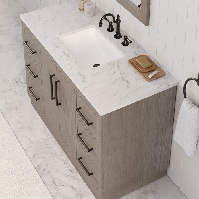 48-Inch Loxley Bathroom Vanity - Grey Oak with White Marble Countertop Single Sink & Faucets