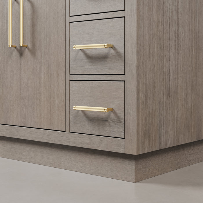 48" Landmark Grey Oak Single Sink Bath Vanity - Carrara White Marble Top with Satin Gold Hardware