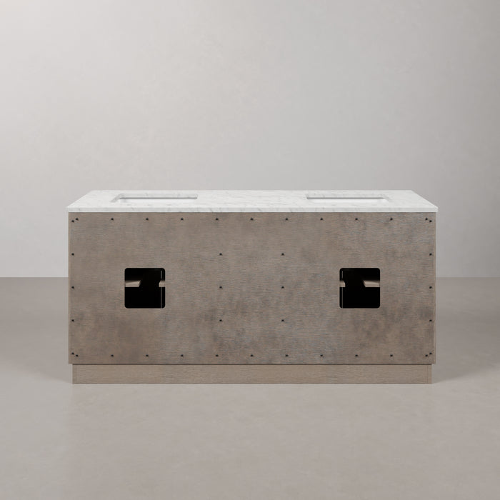 72 Inch Murano Grey Oak Double Sink Bathroom Vanity with Carrara White Marble Countertop & Chrome Hardware