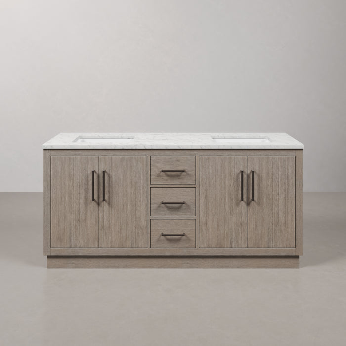 72 Inch Oaken Grey Oak Vanity - Carrara White Marble Single Sink Bathroom Vanity with Soft Close Drawers