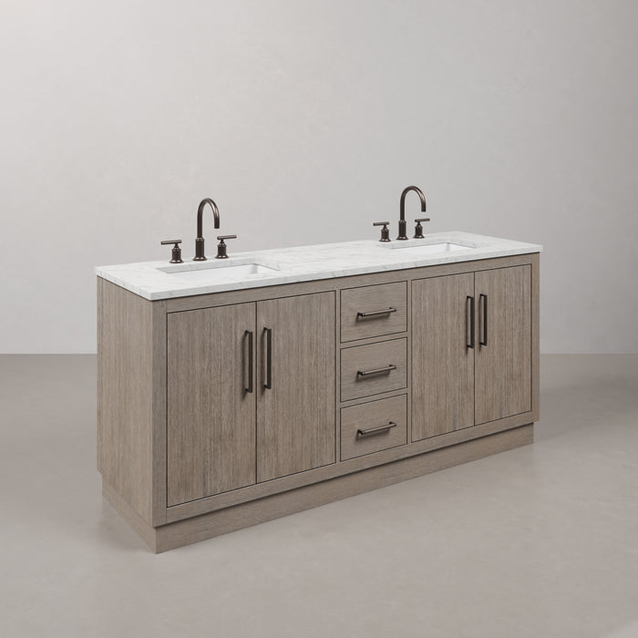 72-Inch Oleander Free-Standing Bathroom Vanity - Grey Oak with Double Undermount Sinks & Faucets