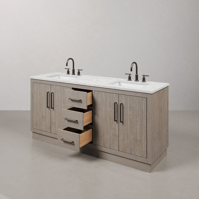 72-Inch Oleander Free-Standing Bathroom Vanity - Grey Oak with Double Undermount Sinks & Faucets