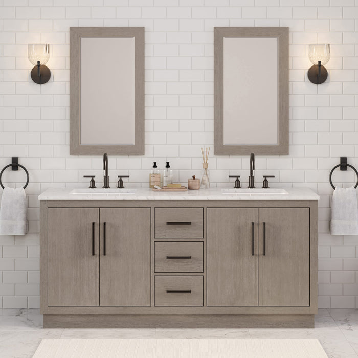 72 Inch Oaken Grey Oak Vanity - Carrara White Marble Single Sink Bathroom Vanity with Soft Close Drawers