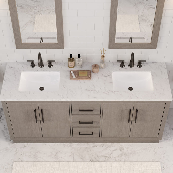 72-Inch Oleander Free-Standing Bathroom Vanity - Grey Oak with Double Undermount Sinks & Faucets