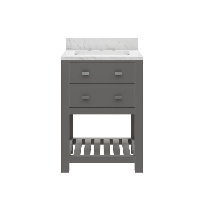 24 Inch Solid Hardwood Oris Bathroom Vanity Carrara Marble Top Cashmere Grey